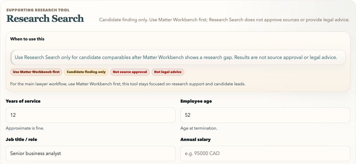 Research Search candidate comparable preview